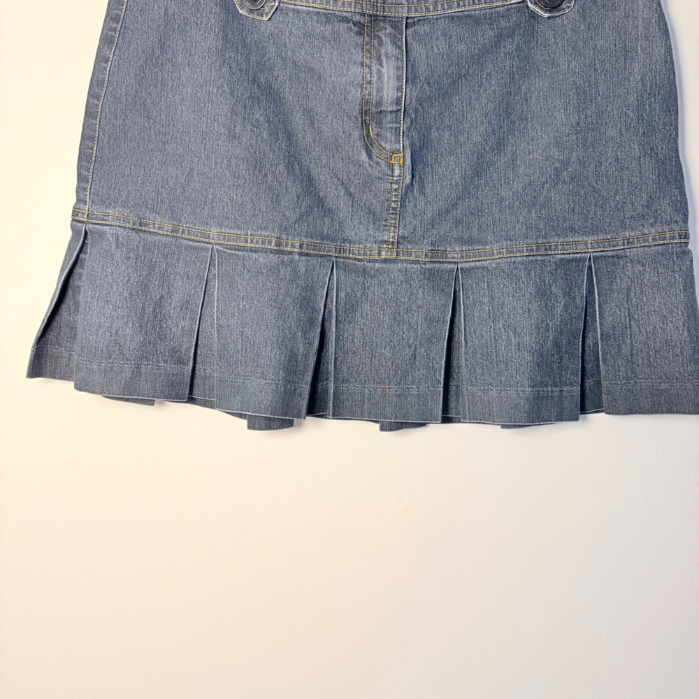 VTG Bisou Bisou Dark Wash Denim Mini Skirt Pleated Y2K Women's SZ 12 Cotton - Picture 3 of 7